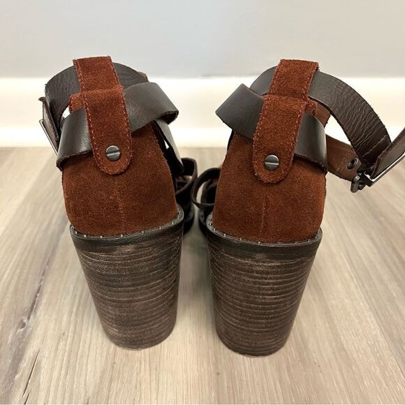 Luxury Rebel Heels Women’s 9 Mandy Brown Leather Strappy Chunky Block Booties - Picture 6 of 7